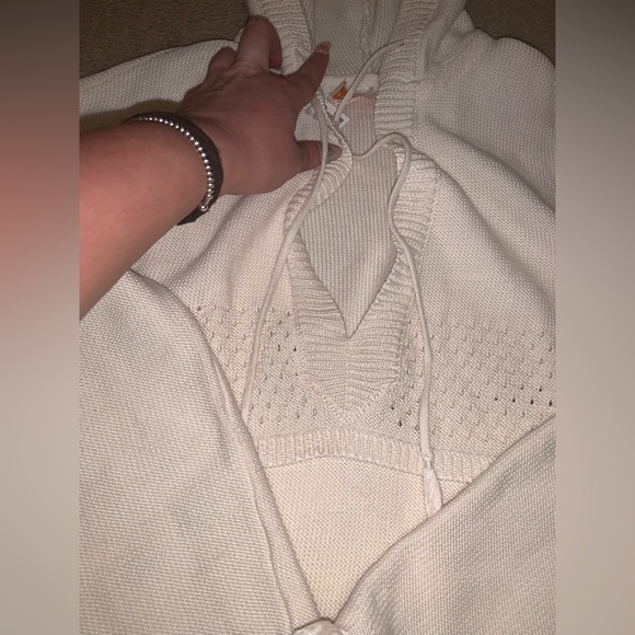 TORY BURCH Cream Baja Hooded
Knit Tunic Sweater XS coastal preppy classic boho - Picture 7 of 11